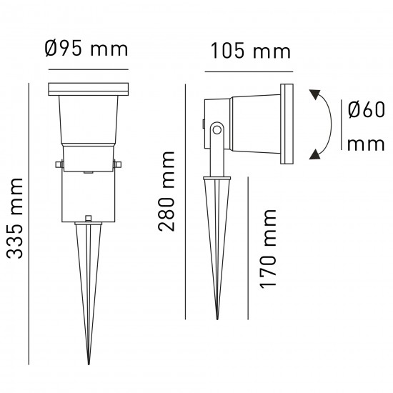 BOT LIGHTING SPIKY2 Διακοσμητικός Προβολέας με πάσαλο Ανθρακί