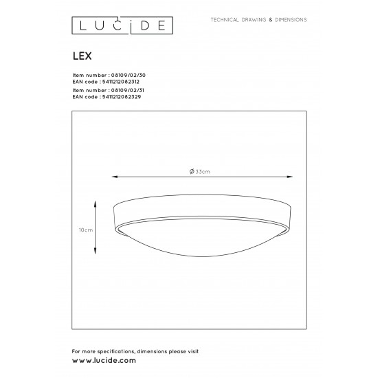 Lucide LEX 08109/02/31 Φωτιστικό οροφής 2xE27 D33cm Λευκό