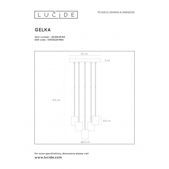 Lucide GELKA 20416/15/65 Κρεμαστό 5x E27 / 40W στρογγυλό γυαλί καπνού