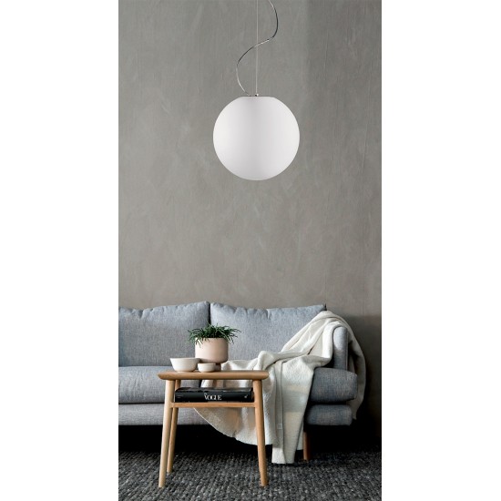 Viokef LUNA 425600Π Κρεμαστό φωτιστικό Φ30 από γυαλί οπάλ σατινάτο. Ανάρτηση νίκελ ματ.