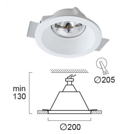 Viokef BOSTON 4116300 Χωνευτό γύψινο φωτιστικό ορoφής. Επιδέχεται βαφή.