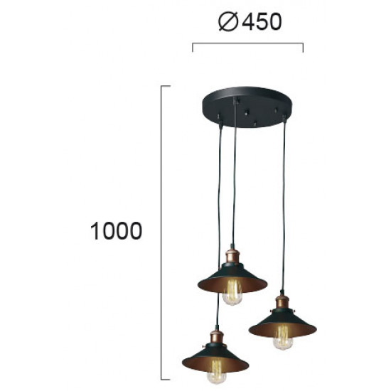 Viokef ADISSON 4135500 Κρεμαστό Μεταλλικό Φωτιστικό σε μαύρο με χάλκινες λεπτομέρειες.