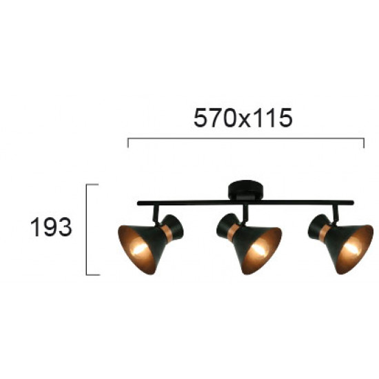 Viokef KELLY 4148400 Τρίφωτο Σποτ σε μαύρο με χάλκινη λεπτομέρεια.