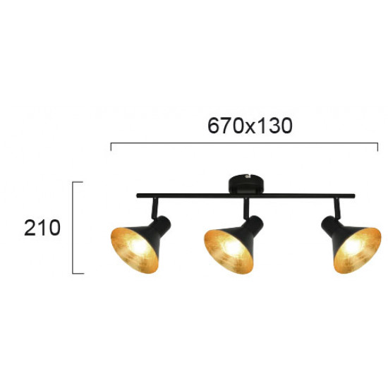 Viokef HARVEY 4167200 Τρίφωτο Σποτ Μαύρο με Χρυσό
