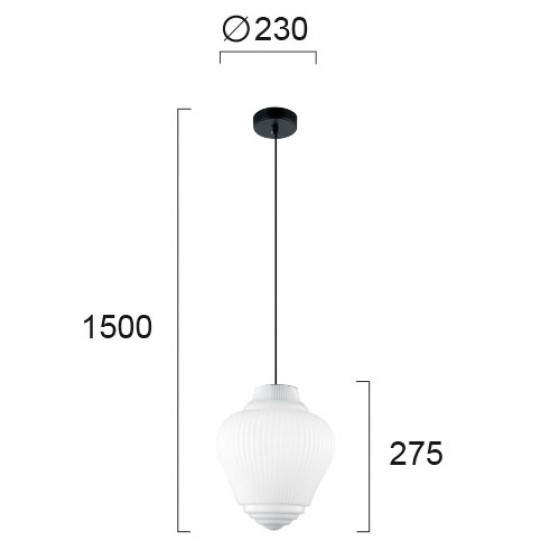 Viokef BOHO 4187800 Κρεμαστό Φωτιστικό με γυαλί οπάλ λευκό γυαλιστερό. Ανάρτηση μαύρη.