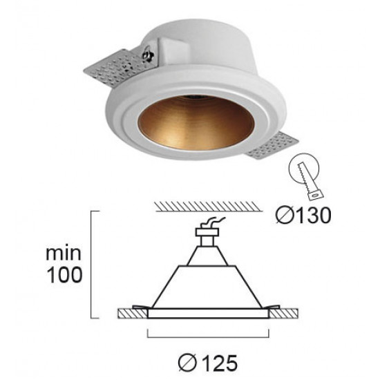 Viokef FLAME 4209800 Χωνευτό γύψινο φωτιστικό ορoφής με χάλκινο reflector.Δυνατότητα επιπρόσθετου reflector σε χρυσό.