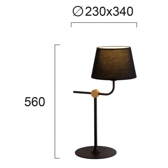 Viokef LARGO 4221500 Επιτραπέζιο με μαύρο κάπέλο από πλαστικοποιημένο ύφασμα.Βάση μαύρη με χρυσή λεπτομέρεια.