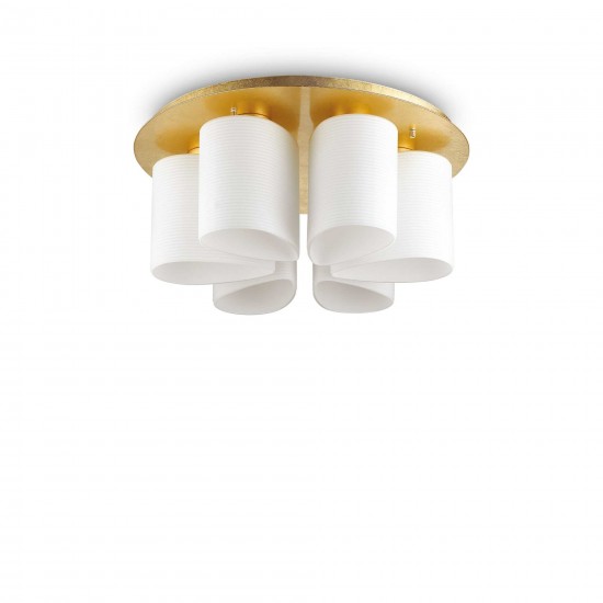 Ideal Lux Daisy 247779 PL6 Φωτιστικό Οροφής Μοντέρνο Στρογγυλό Χρυσό Λευκό Με Ριγέ Ανάγλυφα